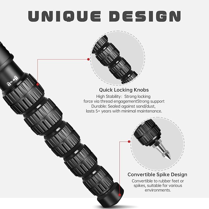 TONYBOO 68.5” Aluminum Camera Monopod,Lightweight & Portable, 5-Section Travel Monopod, Max Load 33 lbs for DSLR/Mirrorless Cameras, Camcorders, Compatible with Canon Nikon Sony - TA-6L - Image 5