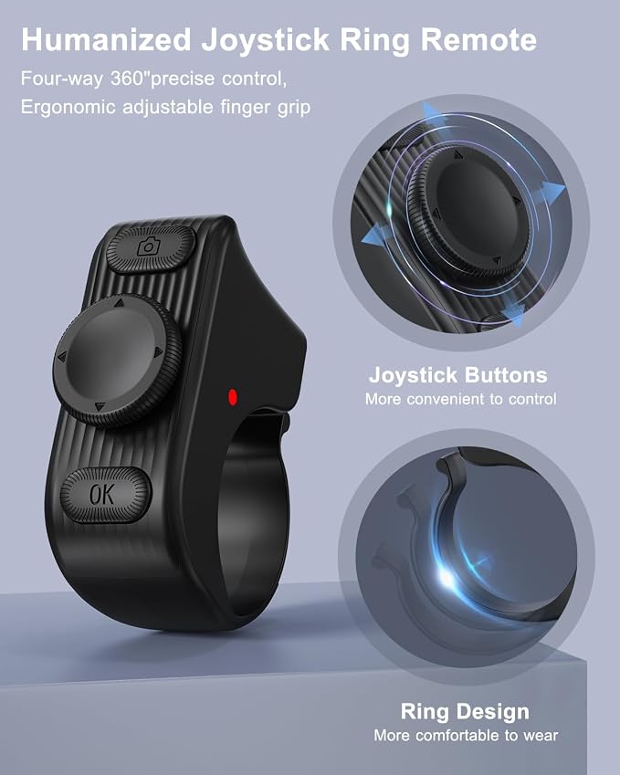 [New Upgrade, Easy to Use] TikTok Scrolling Ring Remote Control, Camera Shutter Remote, Wireless Bluetooth Scrolling Ring for iPhone, iPad, iOS, Android - Black - Image 4