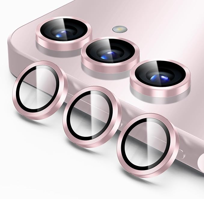 Korecase for Galaxy S25 Camera Lens Protector, 9H Tempered Glass Anti Scratch Camera Screen Protector Film Shcokproof Metal Ring Lens Protector for Galaxy S25,Pink by Korecase