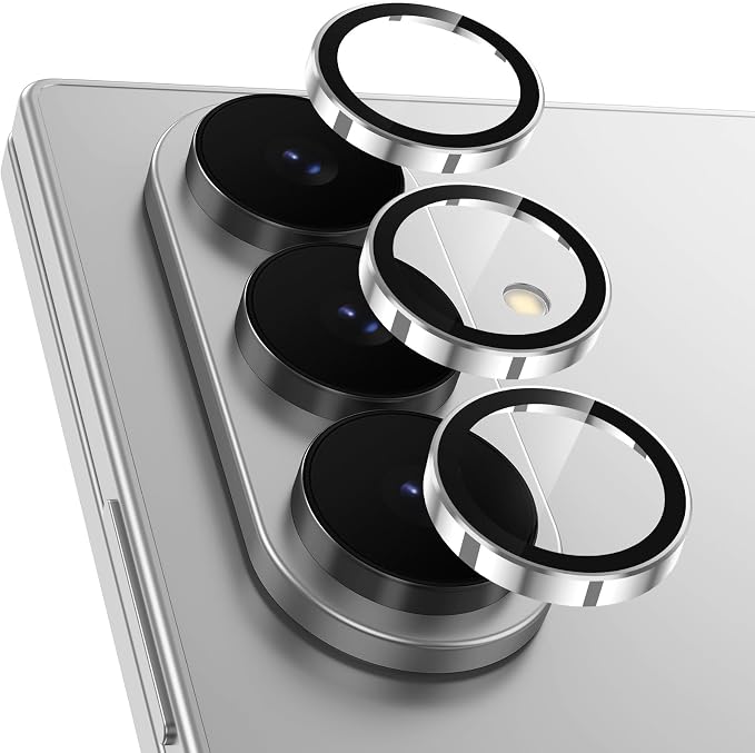 Meshine for Samsung Galaxy Z Fold 7 Camera Lens Protector,Scratch Proof,Strong Adsorption,9H Hardness with Metal Ring Camera Cover,Ultra Thin Case Friendly, Accessories Lens Protector,Sliver by Meshine