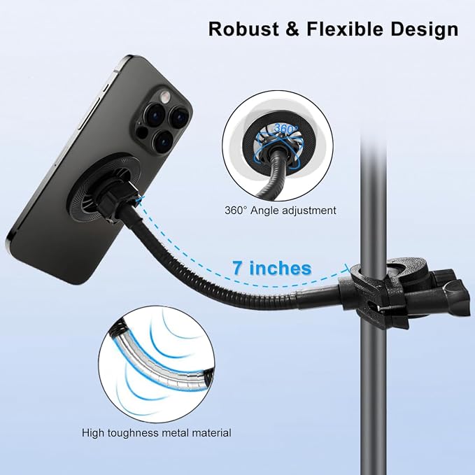 JCWINY for Magsafe Mic Stand Phone Holder, Flexible Phone Holder for Microphone Stands Super Magnets iPhone Mic Stand Holder Music Stands Phone Mount for iPhone 15 14 13 12 Pro Max Plus Max Mini - Image 2