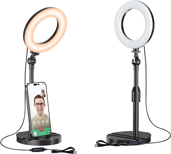 Desk Ring Light with Telescopic Stand, Travel Desktop Hola Light for Phone Selfie Laptop Zoom Video Calls Makeup Tiktok Reels Live Streaming by Mionondi