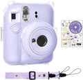 Rieibi Clear Case Compatible with Fuji Instax Mini 12, Carrying Case Bag for Fujifilm Instax Mini 12 Instant Camera with Photo Storage Pocket, Strap and Cute Sticker - Purple by Rieibi