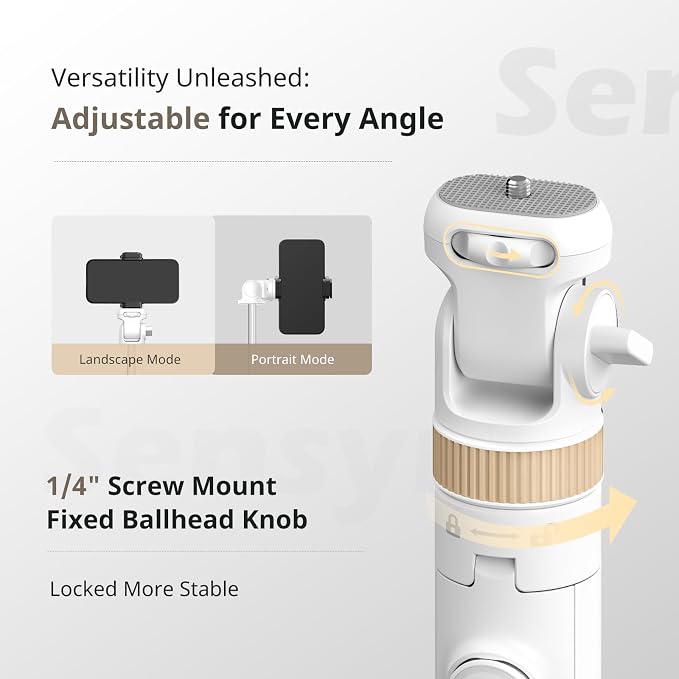 SENSYNE 72" Phone Tripod, Extendable for iPhone & Selfie Stick with Detachable Phone Holder & Wireless Remote, Compatible with All Cell Phones, Camera (White) - Image 4
