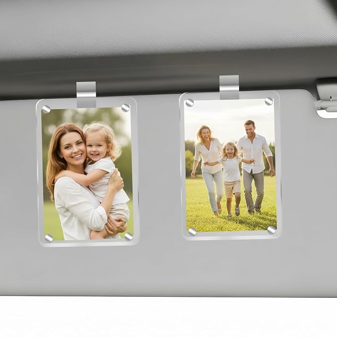 GoldenLife 2Pcs Car Picture Holder, Car Visor Photo Clip - Magnetic Nonslip Strong Stickiness, Clear Personalized Car Picture Frame, Suitable for Adding Family or Personal Photos (3.5"X2.4") by Unknown