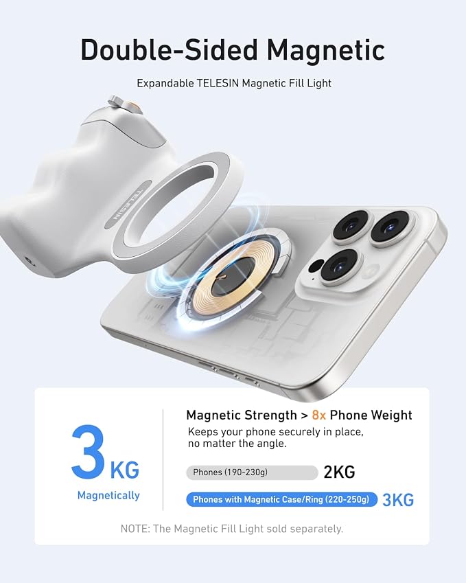 TELESIN Fun Shot Zoom Magnetic Phone Camera Grip for iPhone/Magsafe/Android | Camera Grip Handle with Detachable Wireless Shutter Remote - Supports Native Camera - 1/4" Tripod Screw - Comfort Ergonomic - Image 5