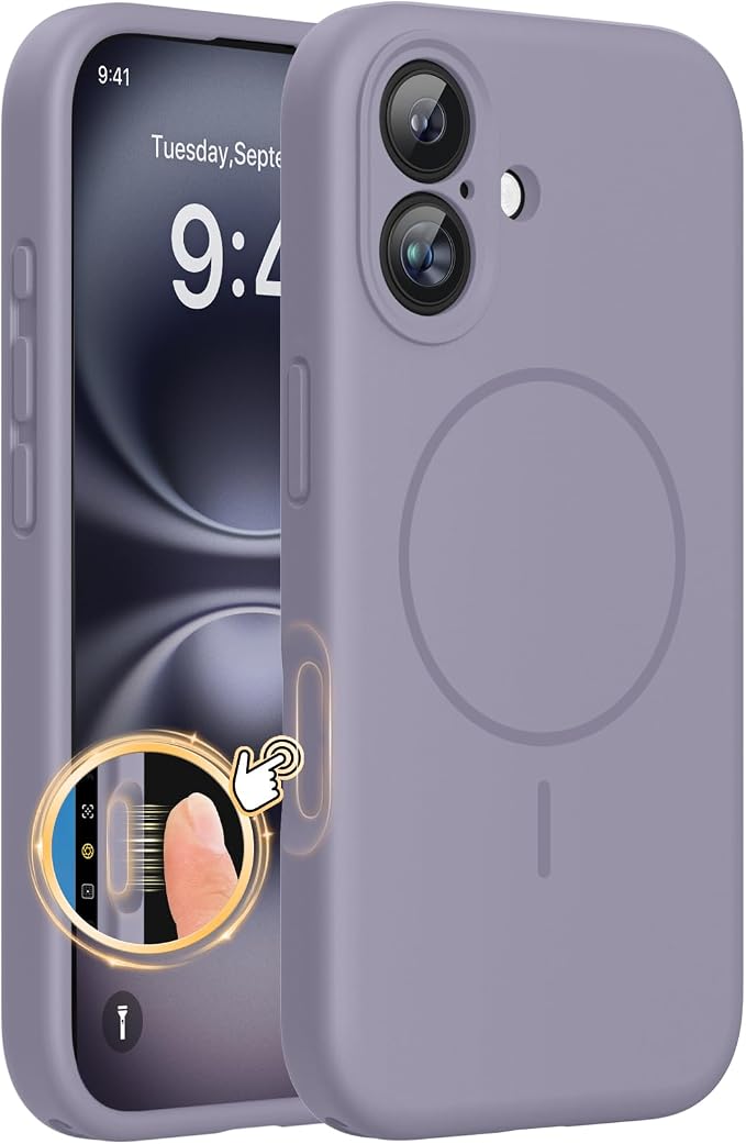 Miracase Silicone & Magnetic for iPhone 16 Case, Lavender Gray | Compatible with MagSafe, Anti-Scratch Microfiber Lining, Liquid Silicone Case Shockproof Drop Protection Phone Case for 16 by Miracase