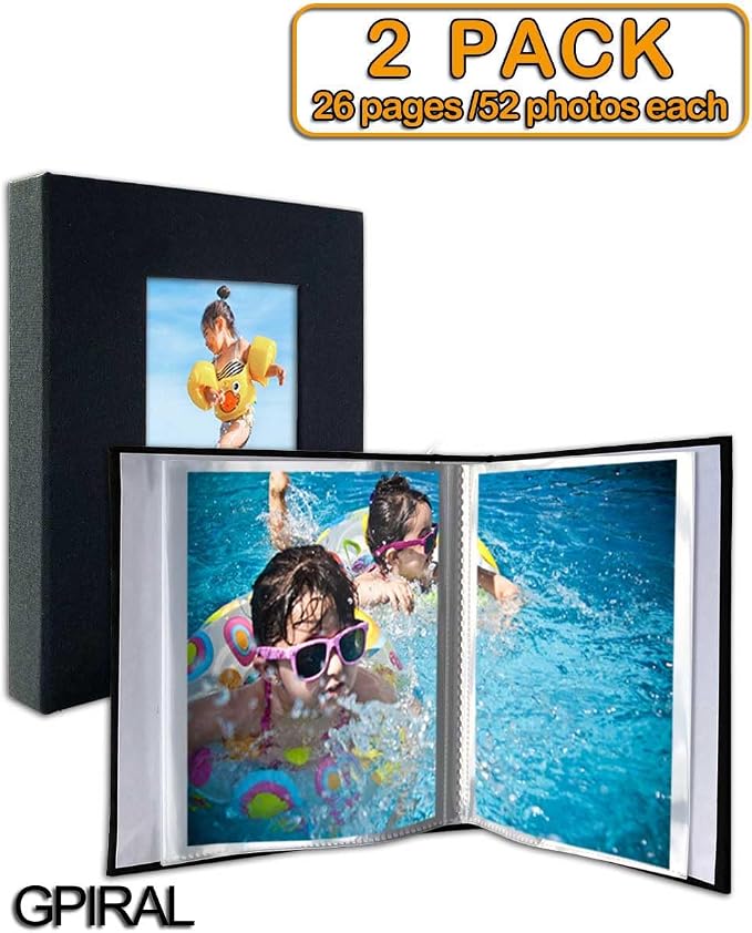 GPIRAL 4x6 Black Linen Photo Album with Clear Pages, Front Window for Personalization, 2 Pack - Image 3