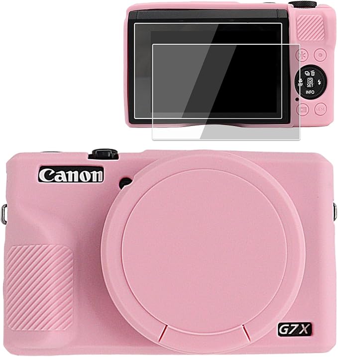 VOVMOEYA Camera Case for Canon Powershot G7 X Mark III with 2PCS Screen Protector,Full Pritection Soft G7X III Silicone Case Detachable Lens Cover Protective Cover for Canon G7XIII G7X3-Pink by VOVMOEYA