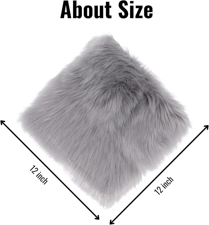 12inch Square Small Faux Fur Sheepskin Cushion Soft Plush Area Rug,Photo Background for Small Product Desktop Photography,Display and Decor,Jewelry,Nail Art,Locker Accessories (Grey) - Image 2