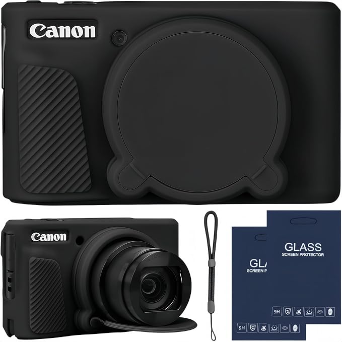 Camera Case for Canon PowerShot SX740/ SX730 Digital Camera, SX740 HS Case | Soft Silicone Protective Case Removable Lens Cover, Comes with 2 Screen Protectors and 1 Wrist Strap. (Black) by SZHSYJY