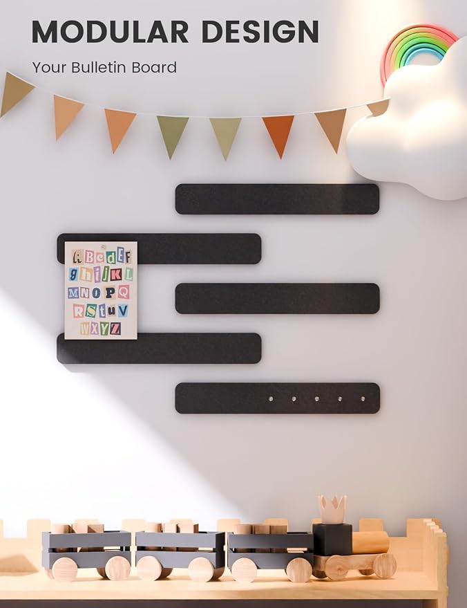 Fluxynara 13" x 2" Felt Wall Panels, Black | 5-Pack Includes 35 Push Pins and Adhesive Tabs for Photos, Notes and Decor in Bedroom Doors, Home Office or Studios - Image 5