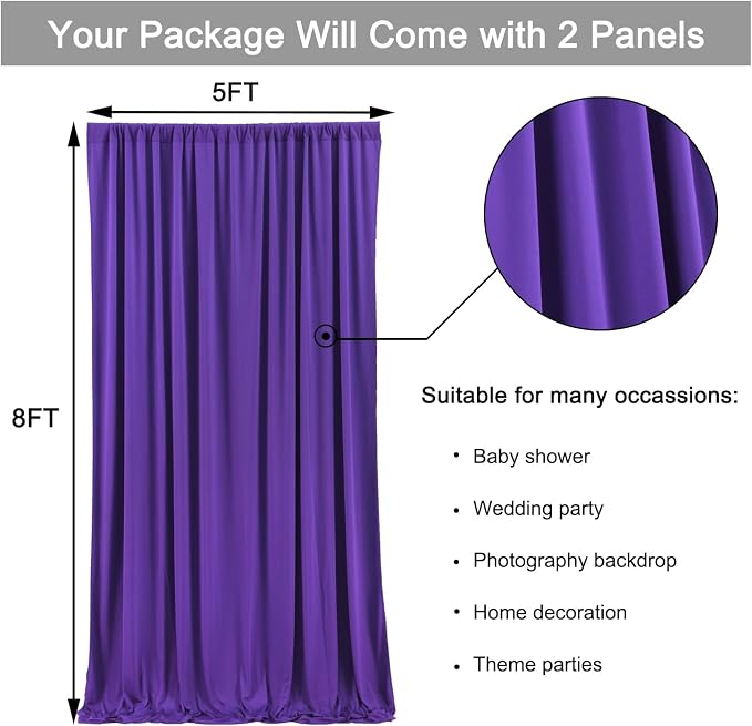 10 ft x 8 ft Wrinkle Free Purple Backdrop Curtain for Parties, Polyester Purple Photo Backdrop Drapes for Wedding Birthday Party Baby Shower,5ft x 8ft,2 Panels - Image 5