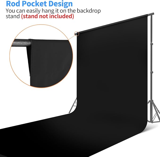 HEMMOTOP Black Photo Backdrop, 10x20ft, Large Photography Background Screen | Polyester Fabric Cloth, Non Reflective, Seamless, Drapes Well, Ideal for Photoshoot, Video Recording, Studio, Party - Image 6