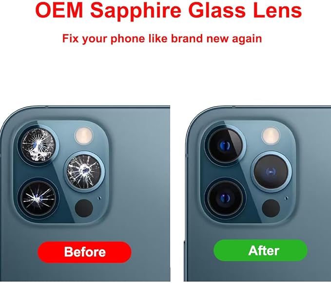 2 Set Original Back Rear Camera Lens Glass Replacement for iPhone 12 Pro Max 6.7-inches with pre-Installed Adhesive and Reparing Toolkit - Image 5