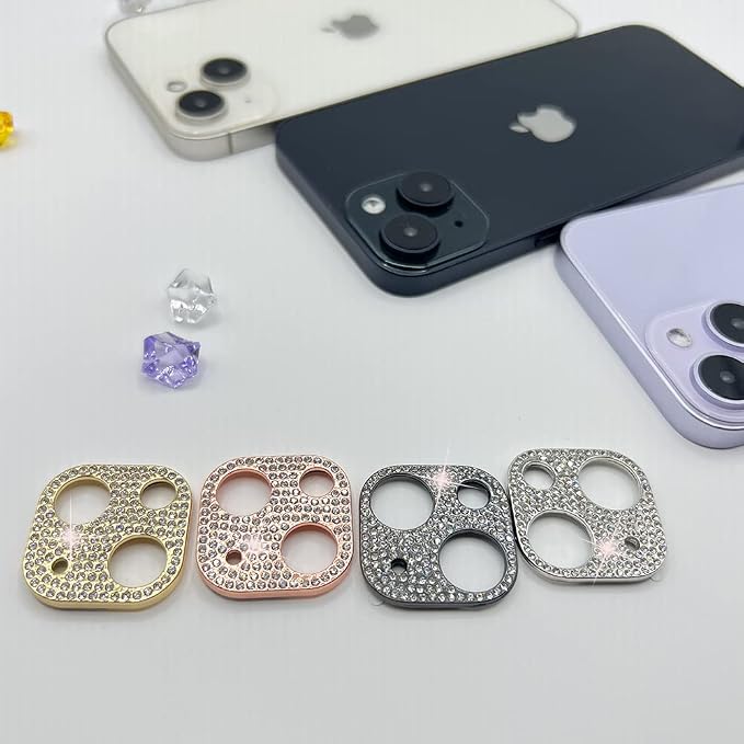 2 Pack Glitter Camera Lens Cover Protector Compatible with iPhone 13 /iPhone 13 Mini Metal Bling Diamond Camera Lens Cover Sticker Protector (Black) - Image 6