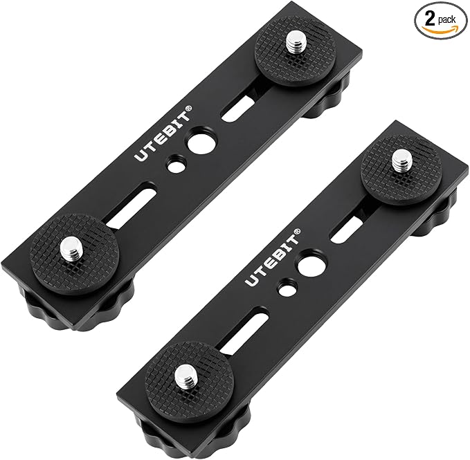 UTEBIT 5 inch Flash Bracket, 2 Pack Long Dual Camera Bracket Mount, Black | Flash Bracket Extension Bar with 1/4" Hot Shoe, Straight Flash Mount 1/4-3/8 Thread Hole Tripod Mount for Camera/LED Light by UTEBIT