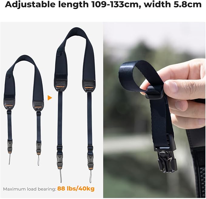 K&F CONCEPT Camera Neck Strap | Soft Neoprene, Adjustable Shoulder Belt, Zipped Pocket, Compatible with Sony/Canon/Nikon/Fuji DSLR SLR Mirrorless - Image 2
