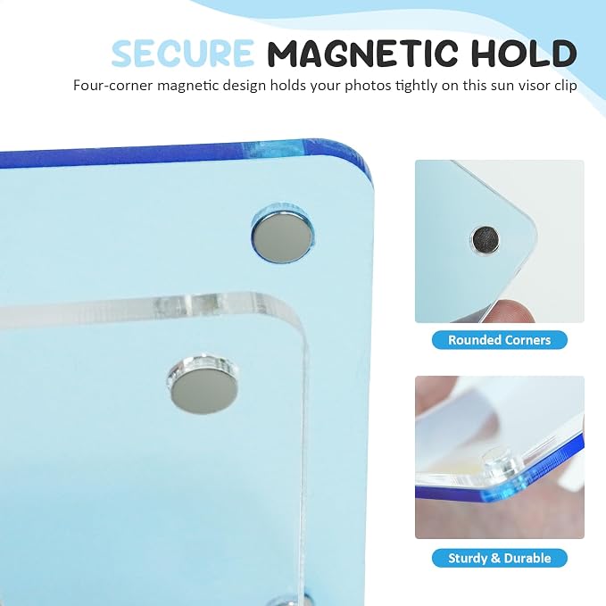 2 Pack Car Picture Holder, Magnetic Sun Visor Photo Clip, Car Picture Frame | 2.36 x 3.54 Dazzling Acrylic Photo Holder, Keeps Photos Secure on your Sun Visor, Personalized Car Interior Display - Image 7