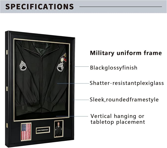 Military Police Uniform Display Case-Velvet Backplate-Cardstock | Lockable Wall Mount Cabinet with UV Protection, wall Mount,Tempered glass，Also Can hold photos and certificates - Image 2