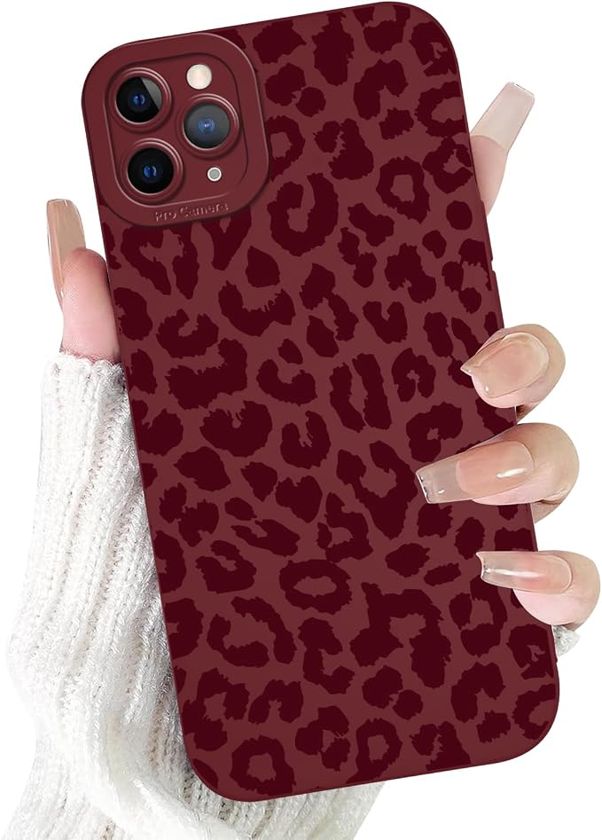 Cute Burgundy Cheetah Print Phone Case for iPhone 11 Pro 5.8" | Aesthetic Leopard Pattern Design Cover Full Camera Lens Protective Shockproof Soft Slim TPU Funda for Women Girls by Unknown