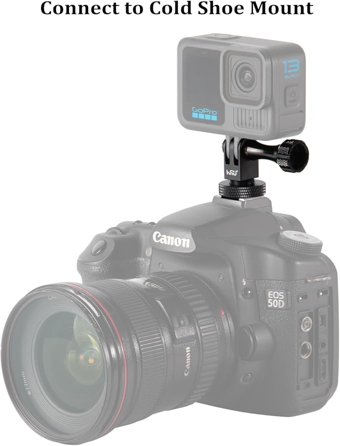 HSU Aluminum Cold Shoe Mount Adapter, 1/4”-20 Screw Hole Tripod Mount | for GoPro Hero 13/12/11/10/9/8/7/6, DJI Osmo Action AKASO, Applicable for Tripod Selfie Stick Monopod and DSLR Camera Flash - Image 2