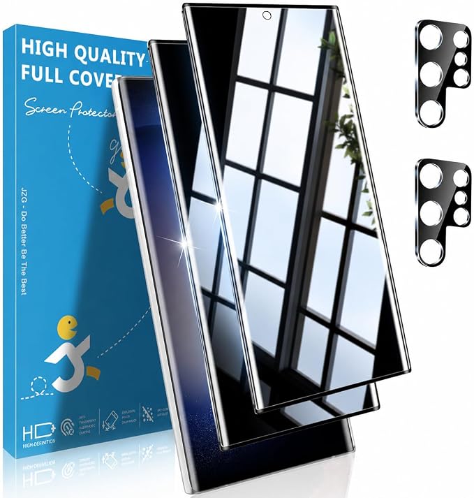 V-PORYADKU 2+2 Pack for Samsung Galaxy S23 Ultra Privacy Screen Protector | Camera Lens Protector, NO Fingerprint Unlock, 9H Tempered Glass, Anti-Scratch, HD Clear Anti-Spy, Case Friendly by PORYADKU