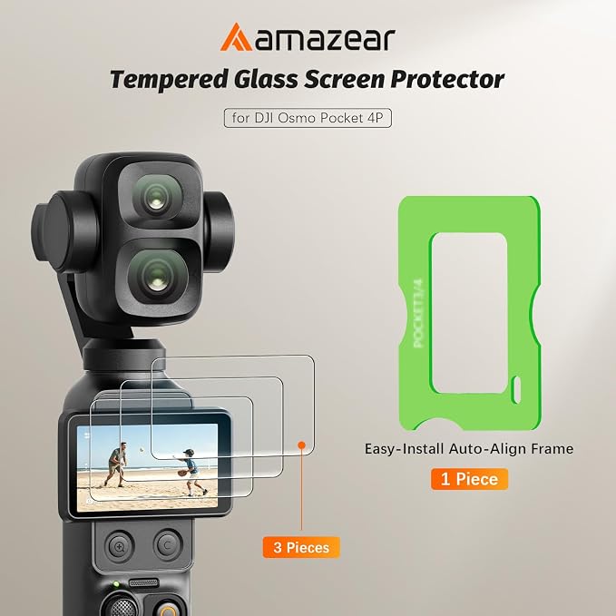 AMAZEAR Screen Protector for DJI Osmo Pocket 4P (3 Pack), Pocket 4 Pro Accessories Tempered Glass Screen Protective Cover, 9H Hardness, Ultra HD, Touch Sensitive, Bubble-Free(TGP & Frame) - Image 2