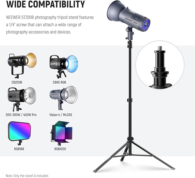 NEEWER Photography Light Stand 1.8-6.6ft/56-200cm with Ball Head 1/4" Screw, Max Load 8.8lb/4kg Aluminum Portable Studio Lighting Tripod, Phone Video Stand for Strobe Light Softbox DSLR Camera, ST200B - Image 3