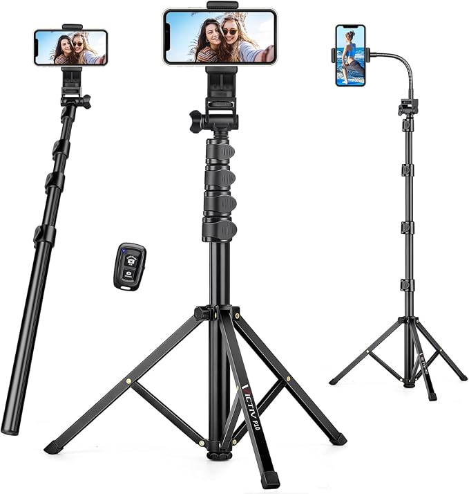 74" Flexible Phone Tripod, Tall Cell Phone Tripod with Adjustable Gooseneck | Portable Camera Cellphone Stand with Remote for Video Recording, Compatible with iPhone Android by Victiv
