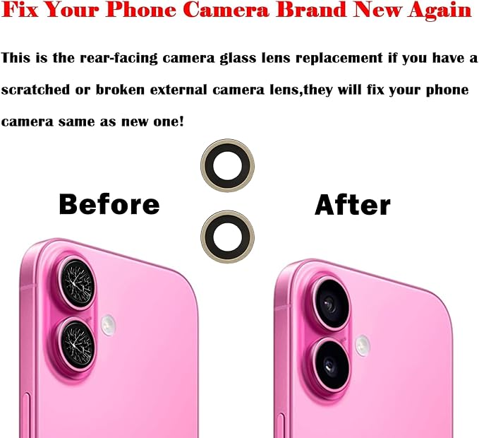 2pcs/Set 16 Back Rear Camera Lens Glass Replacement for iPhone 16 Camera Lens Replacement with and Reparing Toolkits - Image 3