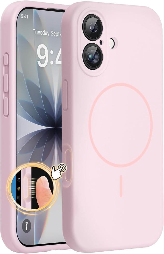 Miracase Silicone & Magnetic for iPhone 17 Case, Sand Pink | Compatible with MagSafe, Silicone Camera Control Cover, Soft Microfiber Lining, Shockproof Drop Protection Phone Case for 17 by Miracase
