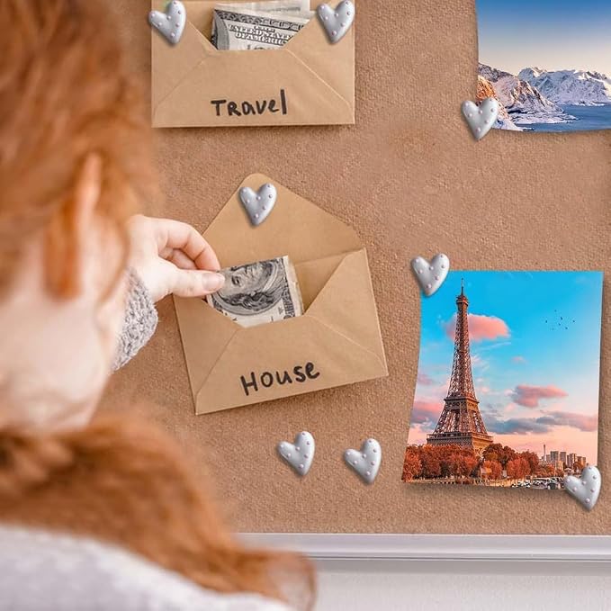 50 pcs of Cute Soft Wooden Board thumbtack with Golden Hearts can be Used for Photo Walls, memos, whiteboards, and Decorative thumbtack (Pink Wave Point) - Image 3