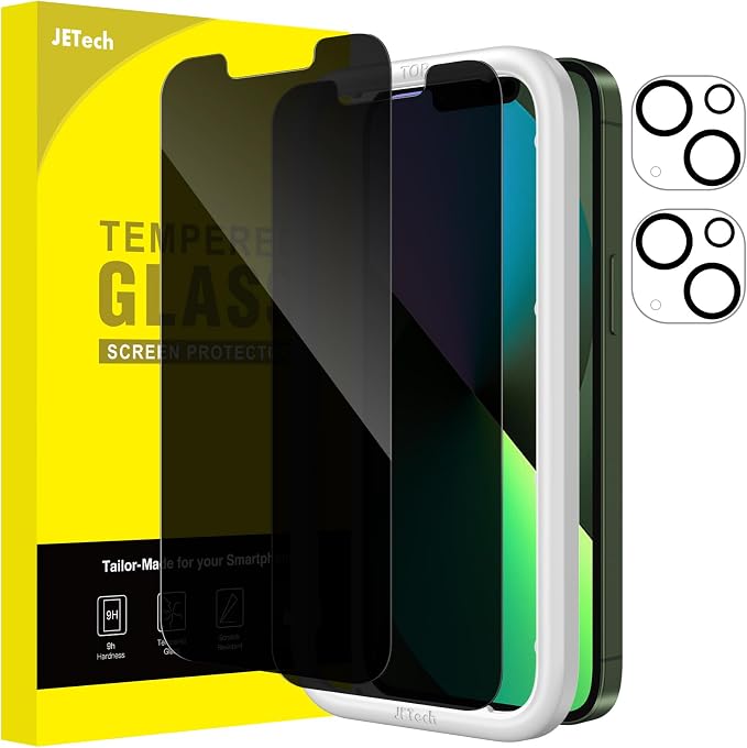 JETech Privacy Screen Protector for iPhone 13 mini, 2+2 Pack | Anti-Spy Tempered Glass, with Camera Lens Protector, Easy Installation Tool by JETech