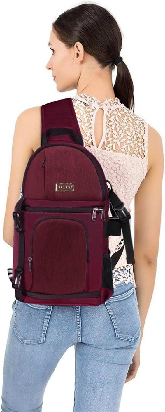 MOSISO Camera Sling Bag, DSLR/SLR/Mirrorless Camera Case Camera Backpack | Shockproof Photography Bag with Tripod Holder&Removable Modular Inserts Compatible with Canon/Nikon/Sony/Fuji, Wine Red - Image 6