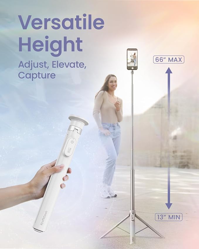 KraftGeek Magnetic Phone Tripod for iPhone, JustTap Tripod for MagSafe | 66" Auto-Open Selfie Stick Tripod, N52 Magnetic Mount, Portable Phone Tripod Stand for Travel, Video Recording & Vlogging - Image 4
