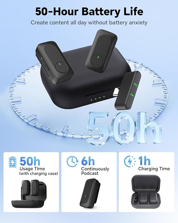 Wireless Lavalier Microphone for iPhone, Android & Laptop | Mini Lapel Mic with 50H Charging Case, 100FT Wireless Range, Noise Reduction for Video Recording, Streaming & TikTok - Image 3