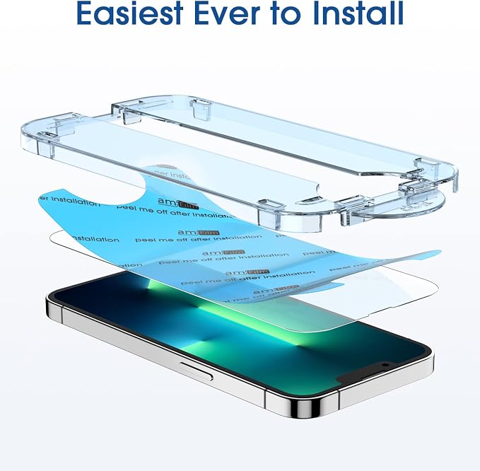 amFilm OneTouch for iPhone 13 Pro Max 6.7'' Screen Protector Tempered Glass | Auto-Alignment 30s Install with Camera Lens Protector, Bubble Free, Scratch & Drop Protection, HD Clear[2+2 Pack] (13PM-6.7') - Image 2