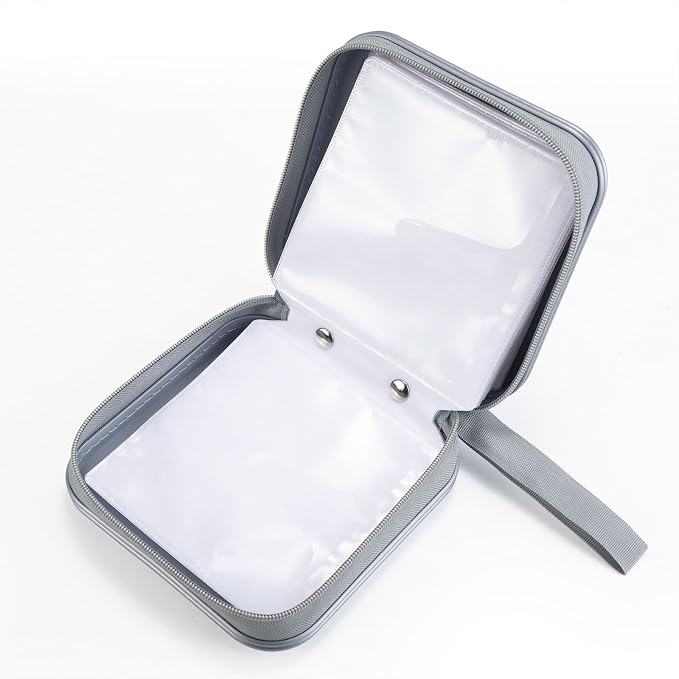 LIOVODE DVD Case, 48 Capacity Hard Plastic CD Case Holder for Car | DVD Storage, Hand Strap, Zipper Closure, Scratch-Resistant Sleeves, CD Storage for Music Blu-Ray Game Disc for Travel Office - Image 4