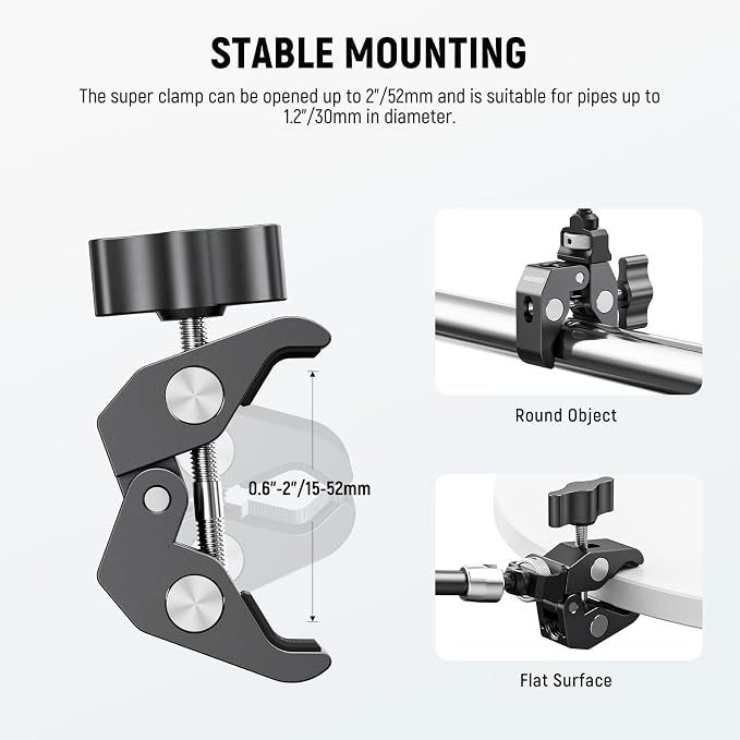 NEEWER 7" Articulating Magic Arm Clamp Mount with Super Clamp, Camera Monitor Mount with 1/4" 3/8" ARRI Locating Pins & Holes for DSLR Action Camera Video Light Compatible with SmallRig Cage, ST07C - Image 5