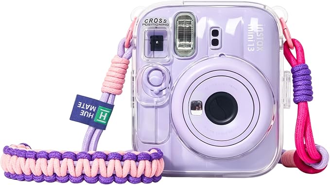 Clear Camera Case for Fujifilm Instax Mini 13, Purple Camera Strap | Protective Cover with Anti-Accidental Shutter, 4 Composition Cards, Photo Storage Holds 10 Films,Clear Hard Shell, No Camera by Huemate