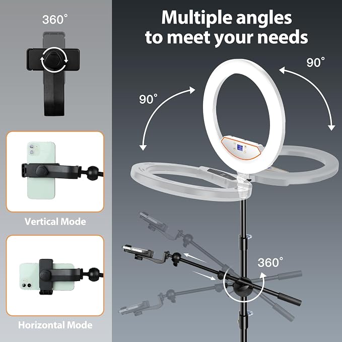 MACTREM Large 22" Ring Light with Stand, 75" Tripod for iPad iPhone Tatoo | LCD Display, Phone Tablet Clips, 2 USB Ports, Professional Lighting for Barber Makeup Streaming TikTok Video Recording Vlog - Image 5