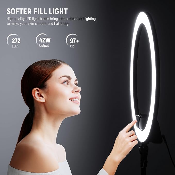 NEEWER Advanced 18" LED Ring Light with Tripod Stand Phone Holder | For iPhone Samsung Android Phones, for Makeup YouTube Video Blogger Salon, Black - Image 2