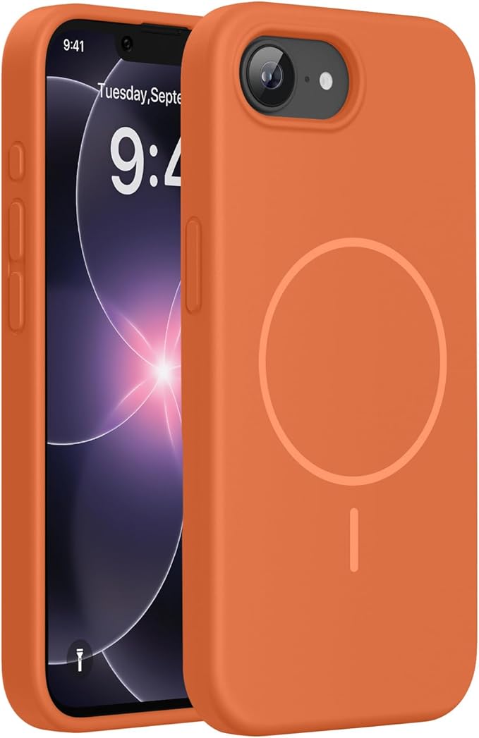 miracase Magnetic for iPhone 17e Case & iPhone 16e Case, [Soft Anti-Scratch Microfiber Lining], Compatible with MagSafe, Silicone Shockproof Protection Phone Case for iPhone 17e/16e, Orange by Miracase