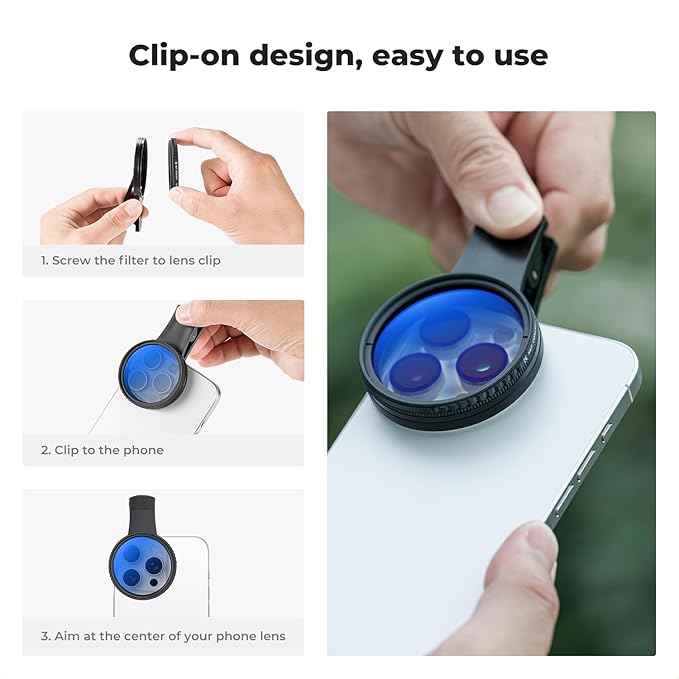K&F CONCEPT 52mm Clip-on CPL Phone Camera Lens Filter Kit | Circular Polarizer Polarizing Filter Compatible with iPhone 17 16 15 14 13 12 11 - Image 6