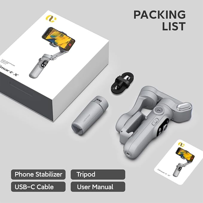 Gimbal Stabilizer for Smartphone w/LED Light Face Tracking Inception Timelapse Handheld Foldable 3-Axis Gimble for iPhone 15 14 13 12 11 Pro Max Android Galaxy S23 YouTube TikTok Vlog AOCHUAN Smart X - Image 2