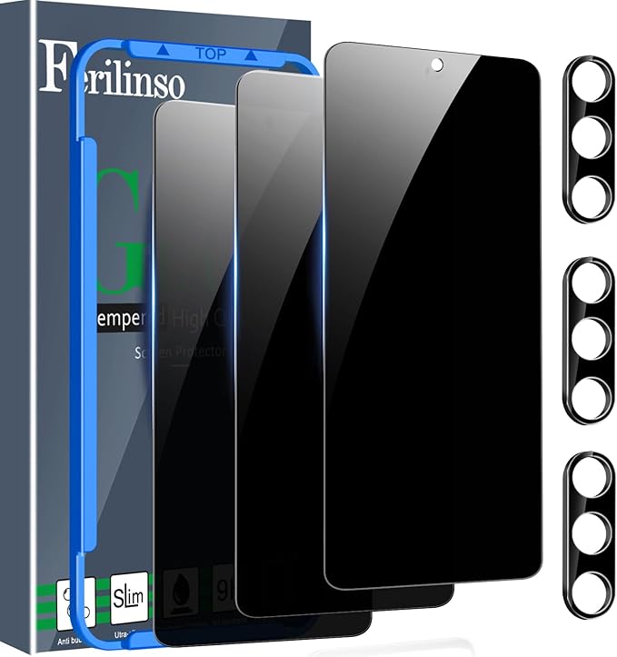 Ferilinso Privacy Screen Protector for Samsung Galaxy S26, Tempered Glass | 3 Pack, 9H+ Hardness, Military-Grade Shatterproof, Case Friendly, Easy Installation Bubble Free, with Camera Lens Protector by Ferilinso