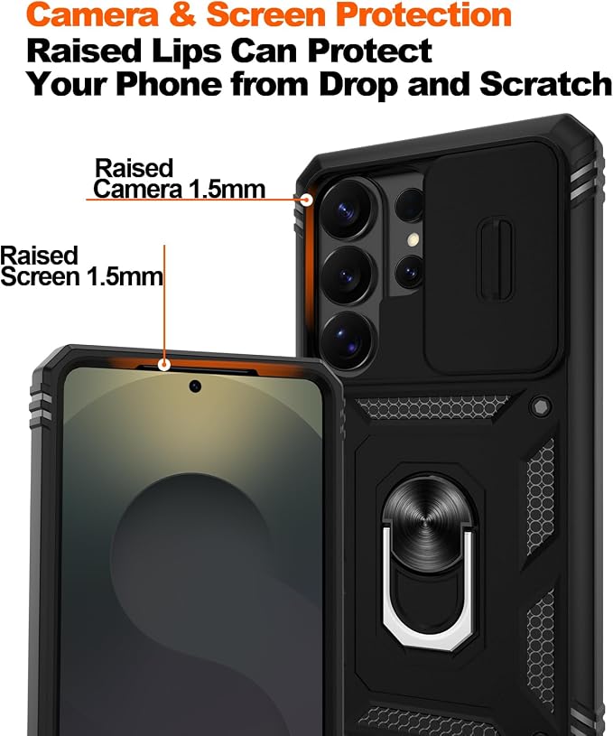 Gritup for Samsung Galaxy S26 Ultra Case: 2*Screen Protector | Slide Camera Cover | Build in 360° Rotating Ring Kickstand | Military Grade Protective Cover for Samsung S 26 Ultra, Black - Image 5