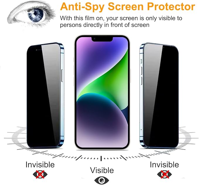 PEHAEL for iPhone 14 Privacy Screen Protector+Camera Lens Protector | Installation kits, Anti-Spy Private, Anti-Scratch, 9H Tempered Glass, Case Friendly, 2+2 Pack, [6.1 inch] - Image 4