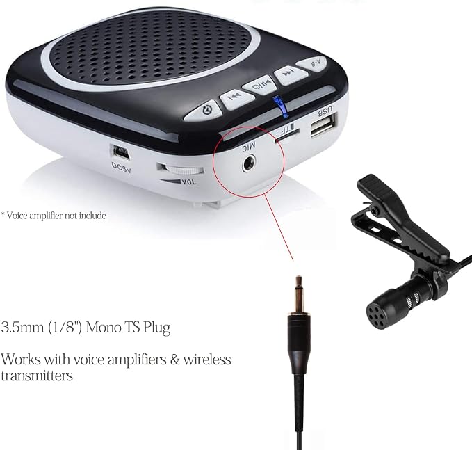 Lavalier Microphone Lapel Microphone Compatible with Portable Voice Amplifier Wireless Transmitter - Unidirectional Condenser Mic – 3.5mm Mono TS Plug - Image 3